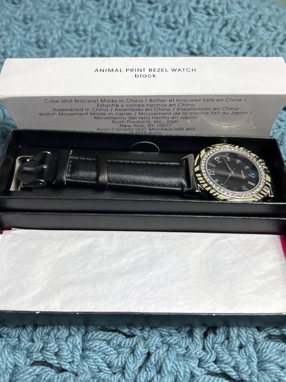 Avon Animal Print Bezel Watch Black New in Box